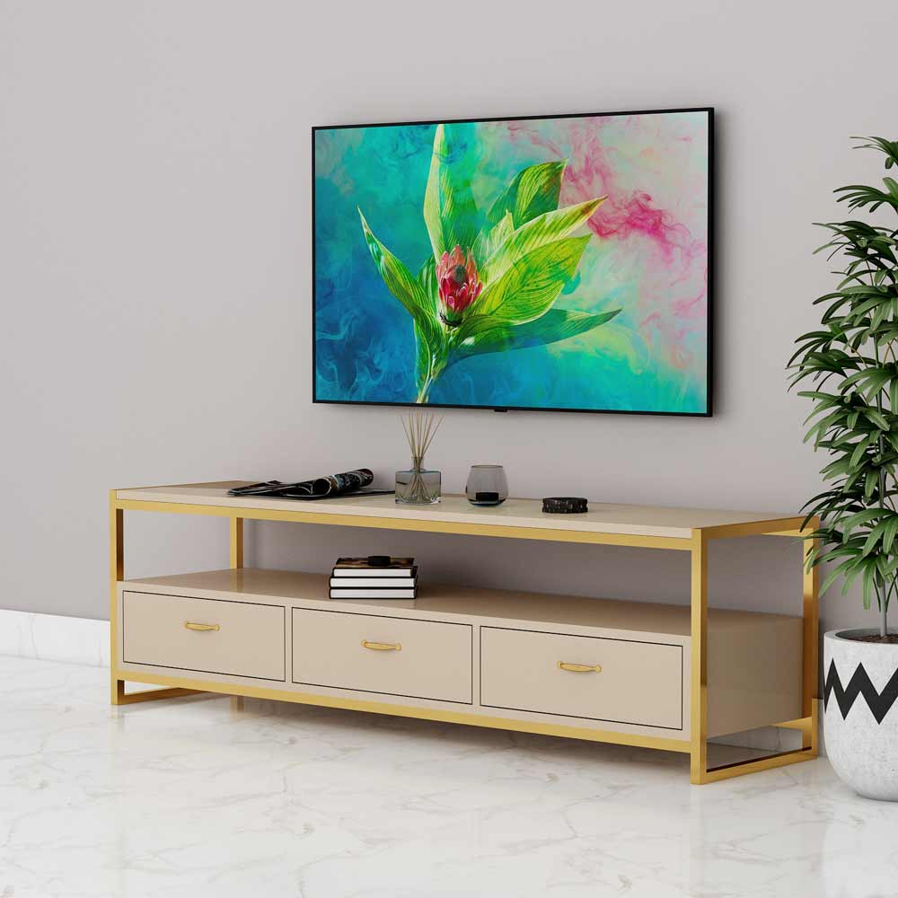 Entertainment Units, Entertainment Units with Beige Color, Entertainment Units with Shutter, Entertainment Units with MS Leg in Gold Finish, Entertainment Units - IM10065