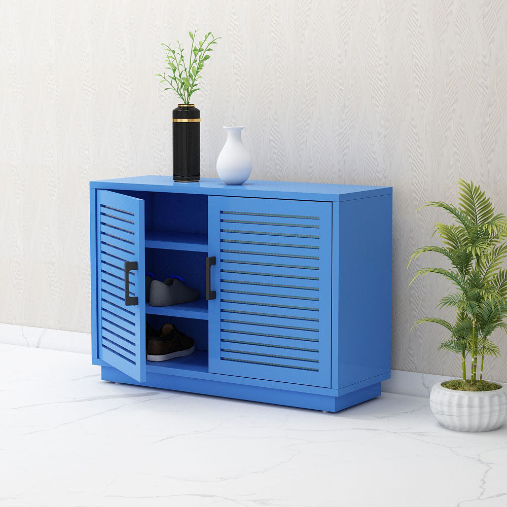 Blue Wooden Shoe Cabinet with Dual Shutter Doors – IM-10067
