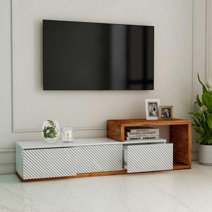 Entertainment Unit, Wood & White Color TV Unit, TV Unit For Living & Bedroom Area, TV Unit With Drawer, TV Unit - IM10071