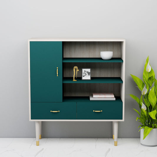 Cabinet, Off-white & Green Color Cabinet, Cabinet with Open Shelf, Cabinet with Shutter & Drawer, Cabinet - IM10073