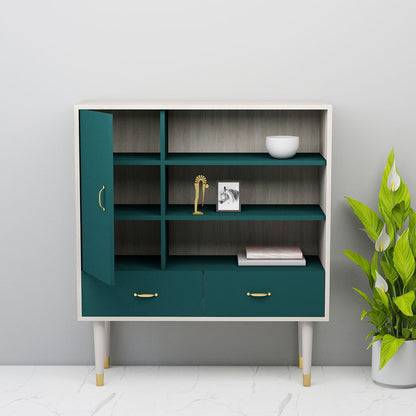 Cabinet, Off-white & Green Color Cabinet, Cabinet with Open Shelf, Cabinet with Shutter & Drawer, Cabinet - IM10073