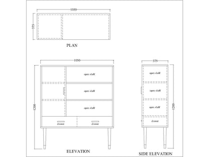 Cabinet, Off-white & Green Color Cabinet, Cabinet with Open Shelf, Cabinet with Shutter & Drawer, Cabinet - IM10073