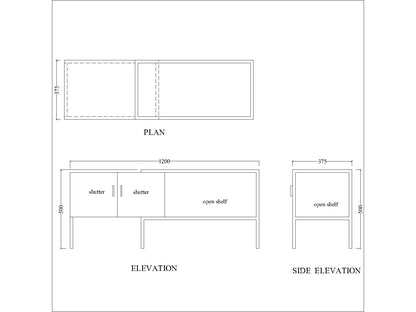 Entertainment Unit, Dark Brown Color TV Unit, TV Unit with Shutter & Open Shelf, MS Leg in Golden Color, Entertainment Unit - IM10074