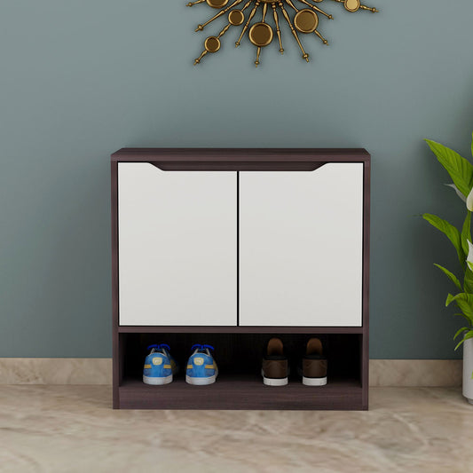Dark Wenge & White Compact Shoe Cabinet with Dual Doors – IM-10076