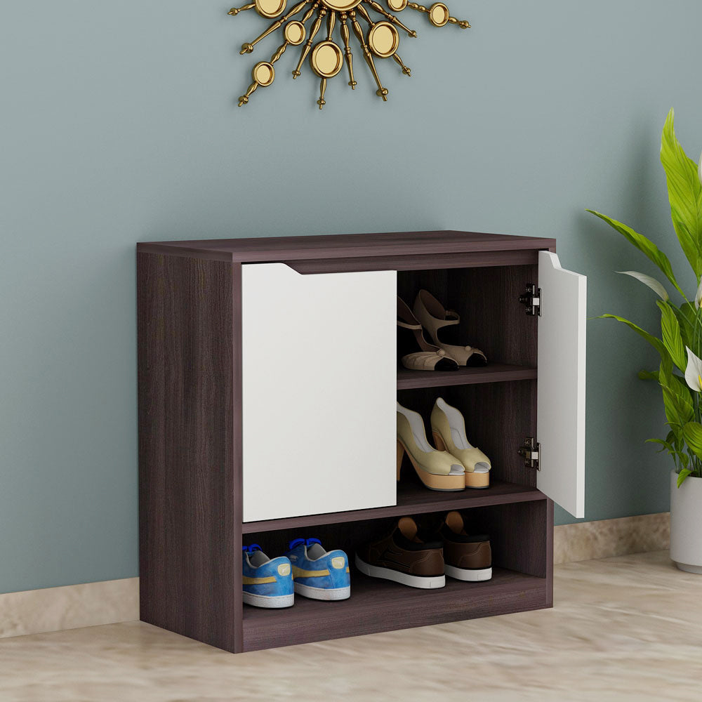 Dark Wenge & White Compact Shoe Cabinet with Dual Doors – IM-10076