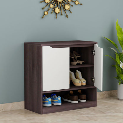 Dark Wenge & White Compact Shoe Cabinet with Dual Doors – IM-10076