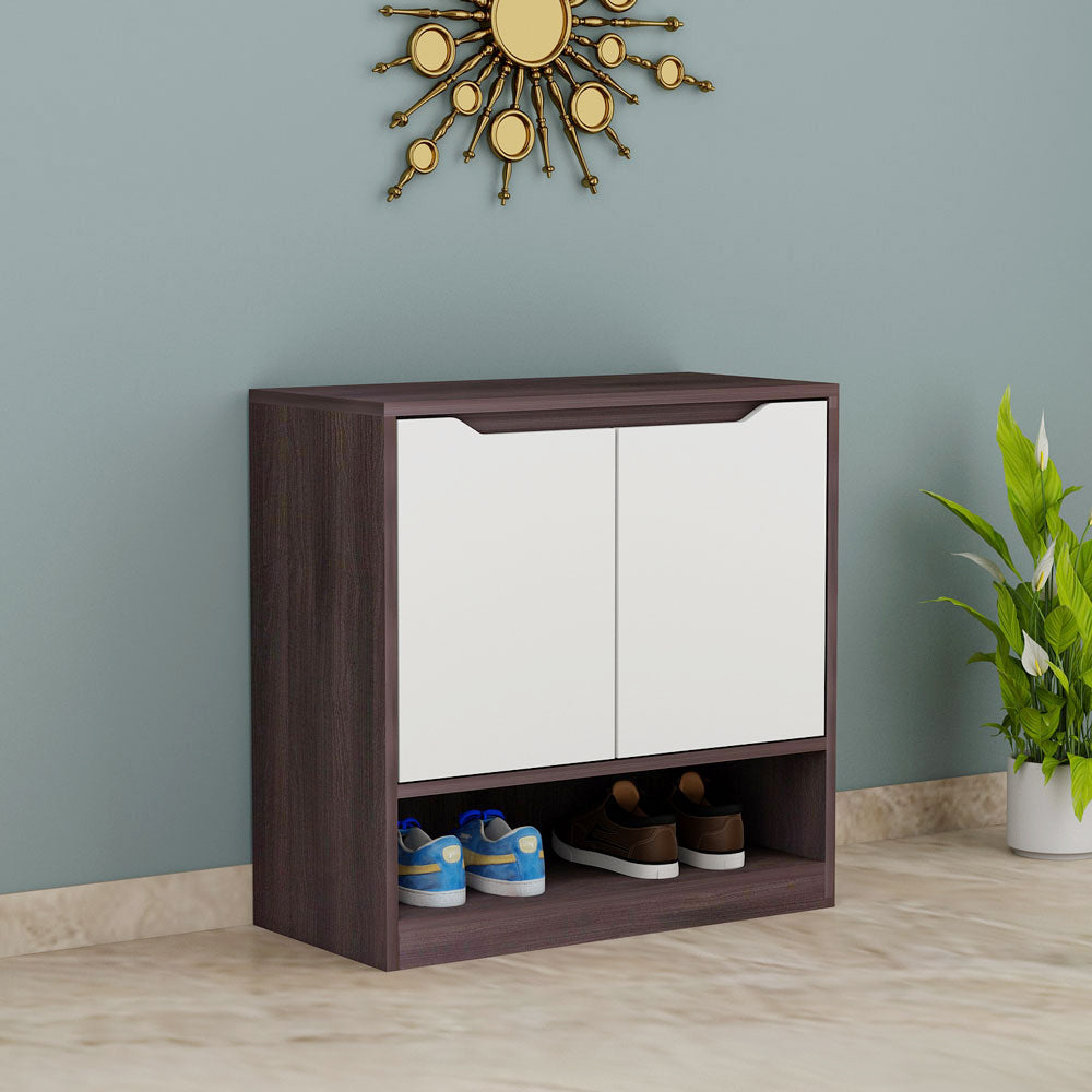 Dark Wenge & White Compact Shoe Cabinet with Dual Doors – IM-10076
