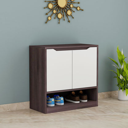 Dark Wenge & White Compact Shoe Cabinet with Dual Doors – IM-10076