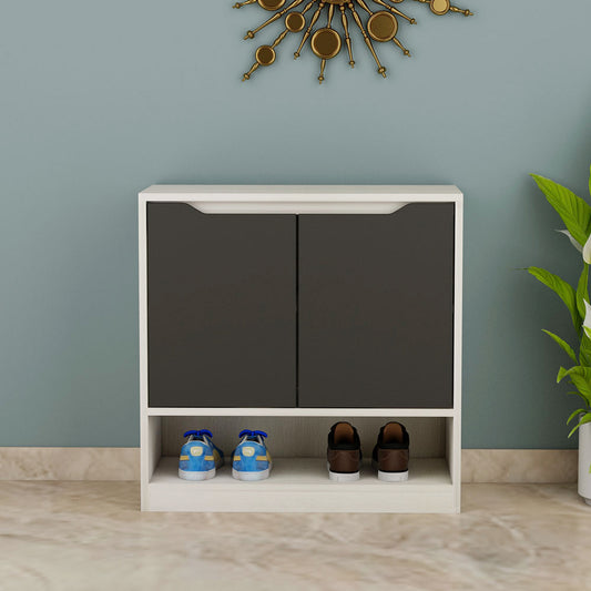 Compact Two-Tone Wooden Shoe Rack with Open and Closed Storage – IM-10077