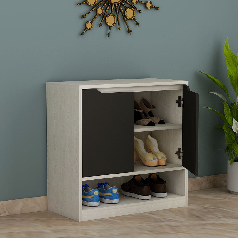 Compact Two-Tone Wooden Shoe Rack with Open and Closed Storage – IM-10077
