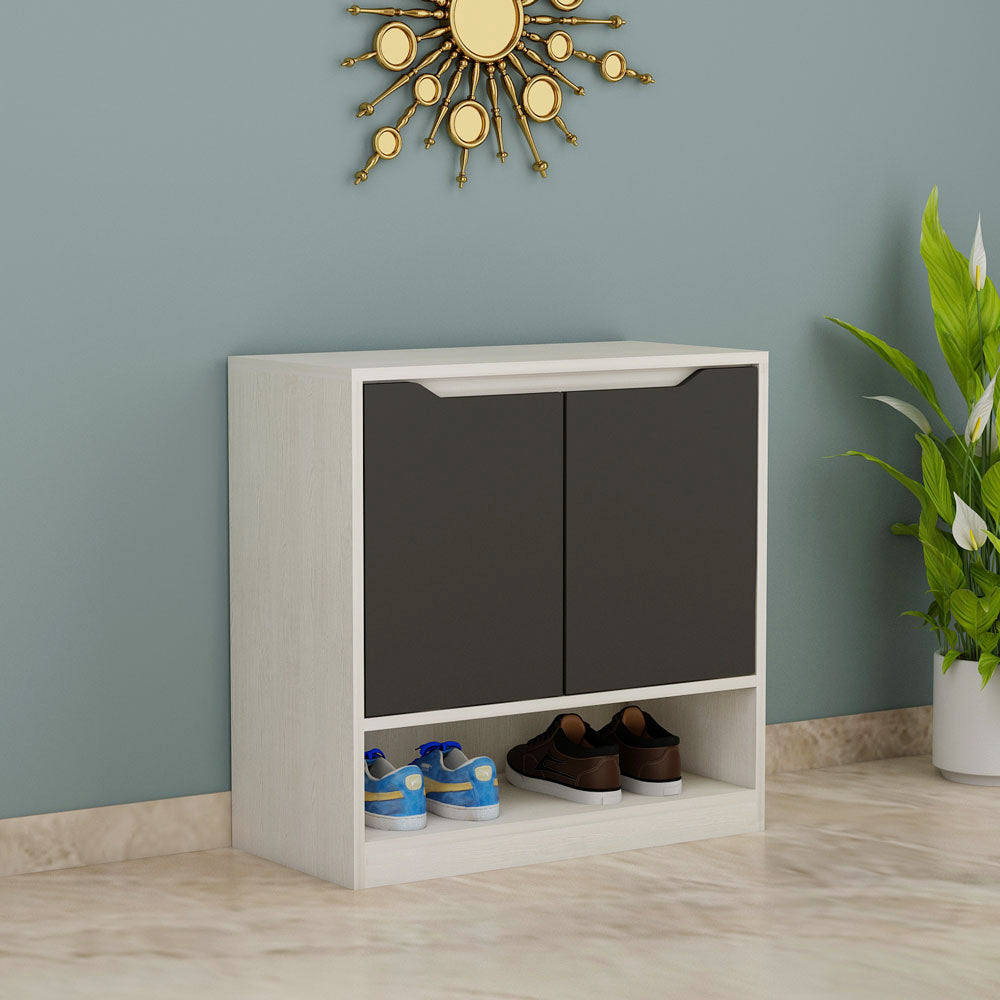 Compact Two-Tone Wooden Shoe Rack with Open and Closed Storage – IM-10077
