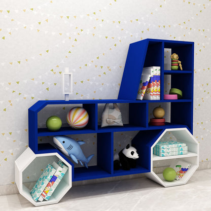 Kids Toy unit, Book Shelf, Kids unit in Tractor shape, Kids unit of Open Space, Blue & White color Kid unit, Kids unit - IM10080