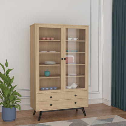 Crockery Unit, Crockery Cabinet, Crockery Storage, Kitchen Storage, Crockery Unit in Brown & Black Color, Crockery Unit With Shutter & Drawer, Crockery Unit with Glass Shutter, Crockery Unit - EL10088