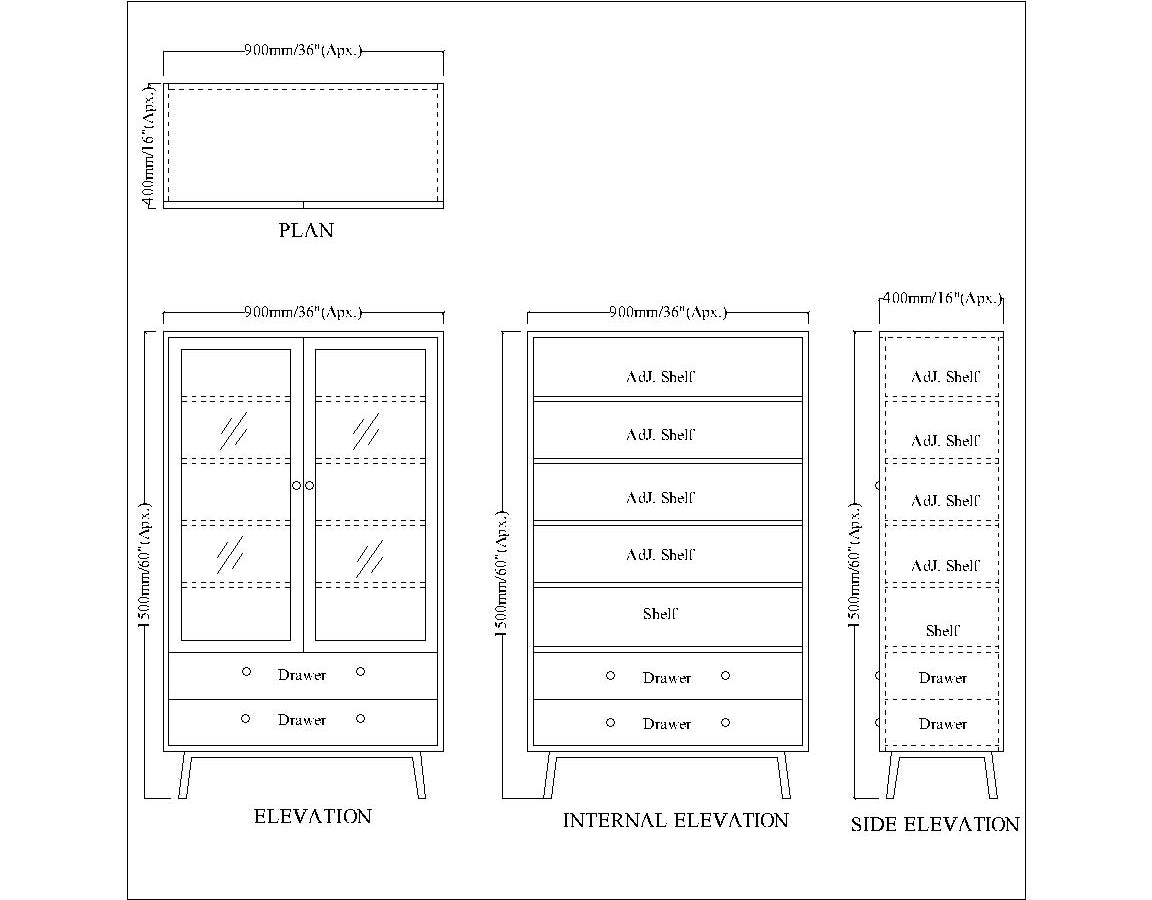 Crockery Unit, Crockery Cabinet, Crockery Storage, Kitchen Storage, Crockery Unit in Brown & Black Color, Crockery Unit With Shutter & Drawer, Crockery Unit with Glass Shutter, Crockery Unit - EL10088