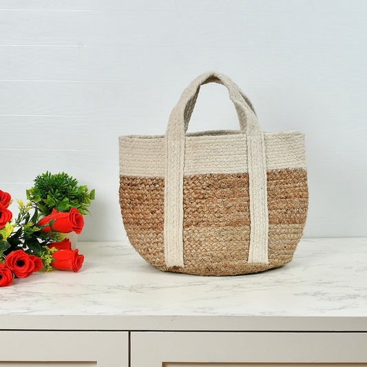 Storage Basket , (i75_10_1), Storage Basket With Beige & White Color, Storage Basket  - IM11055