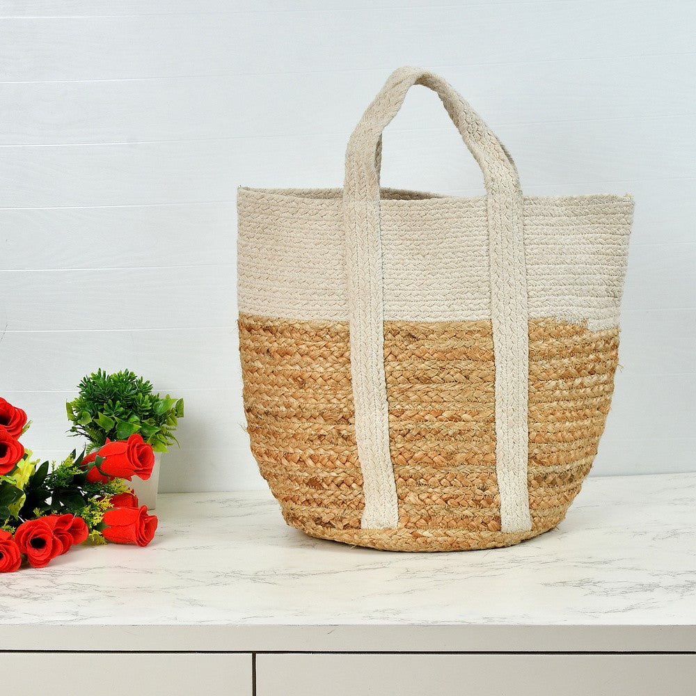 Storage Basket , (i75_14_1), Storage Basket With Beige & White Color, Storage Basket  - IM11056