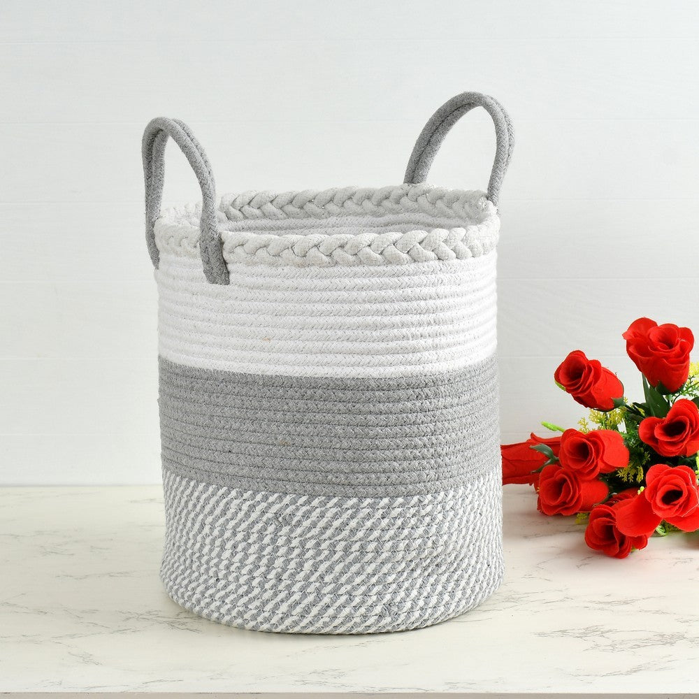 Storage Basket , (i58_12_1), Storage Basket With Grey & White Color, Storage Basket  - IM11065