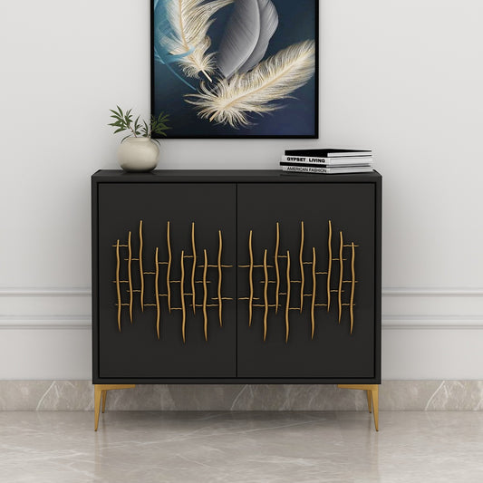 Storage Unit, Black Color Storage Unit, Storage with Shutter, Sideboard for Living Room & Bedroom, MS Leg in Golden Finish, Storage Unit - IM11070