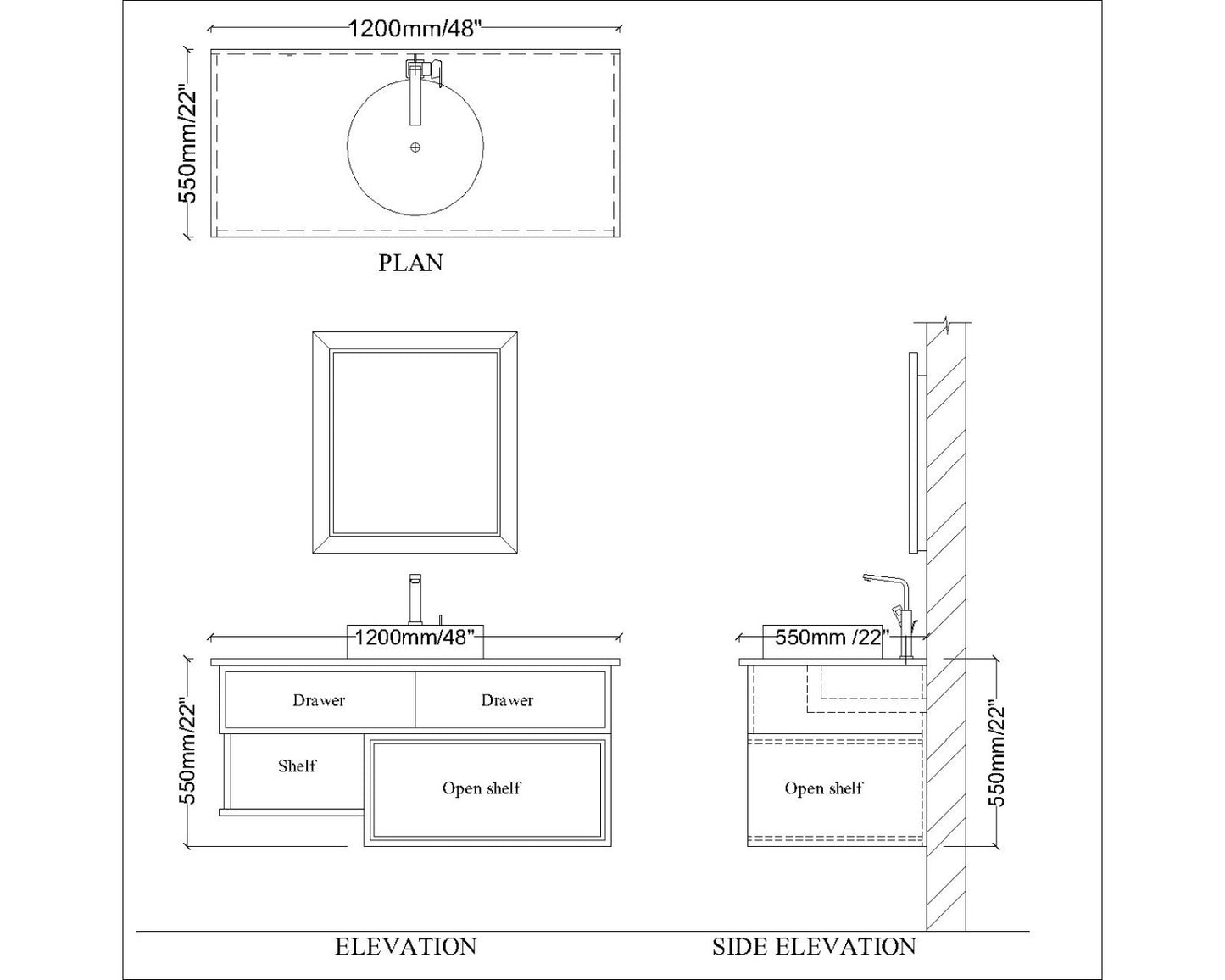 Vanity, White, Brown & Grey Color Vanity, Water Resistant Vanity, Vanity Top with White Tile, Vanity with Drawer, Vanity with Open Space, Vanity -IM112