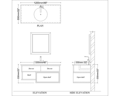 Vanity, White, Brown & Grey Color Vanity, Water Resistant Vanity, Vanity Top with White Tile, Vanity with Drawer, Vanity with Open Space, Vanity -IM112