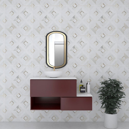 Vanity, White & Red Color Vanity, Water Resistant Vanity, Vanity Top with White Tile, Vanity with Drawer, Vanity with Open Space, Vanity -IM113