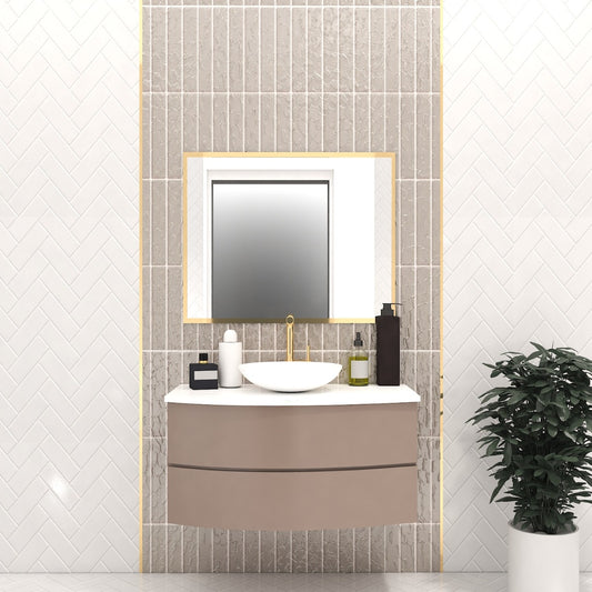 Vanity, Brown & White Color Vanity, Water Resistant Vanity, Vanity with White Corian Top, Vanity with Drawer, Wall Mounted Vanity, Vanity -IM114