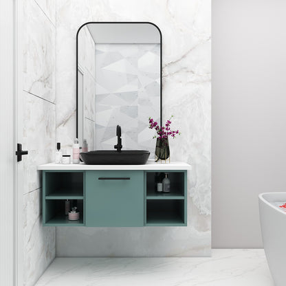 Vanity, Green Color Vanity, White Corian Top, Vanity with Drawer & Open Space, Vanity - IM116