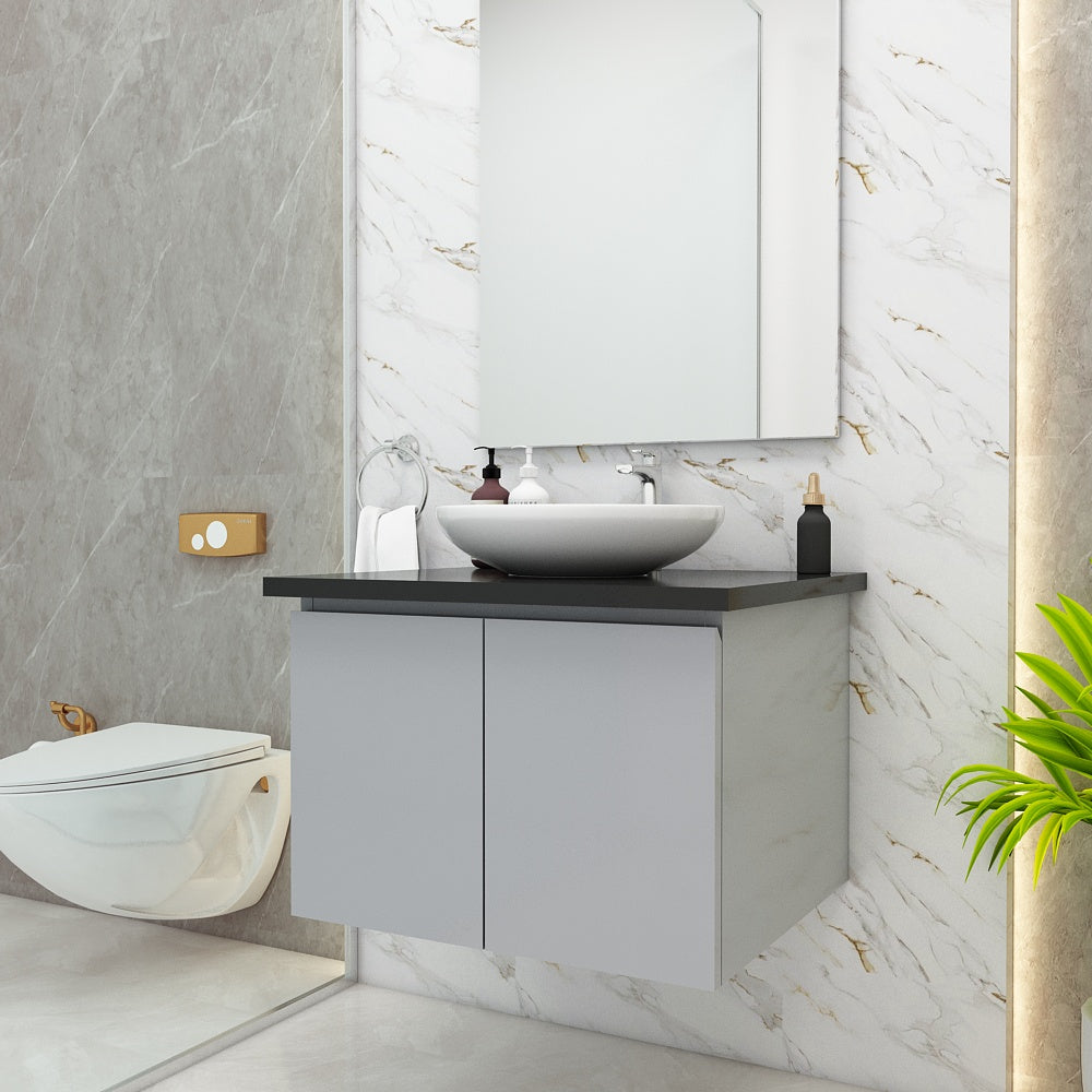 Vanity, Grey Color Vanity, Vanity Top in Black Full Body Tile, Vanity with Shutter, Vanity -IM117