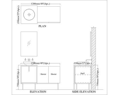 Vanity, White Color Vanity, Vanity Top in Stone, Vanity with Shutter, MS Leg with Golden Finish, Vanity -IM118