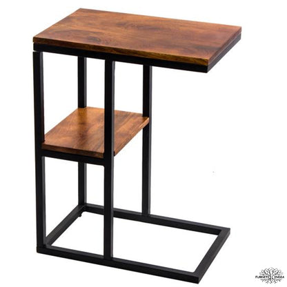 Side Table, Solid Wood End Table, Brown End Table, End Table with Black MS , End Table - IM - 12089