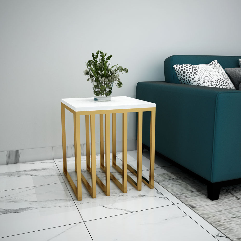 End Table, End Table with White & Gold Color, End Table - IM12101