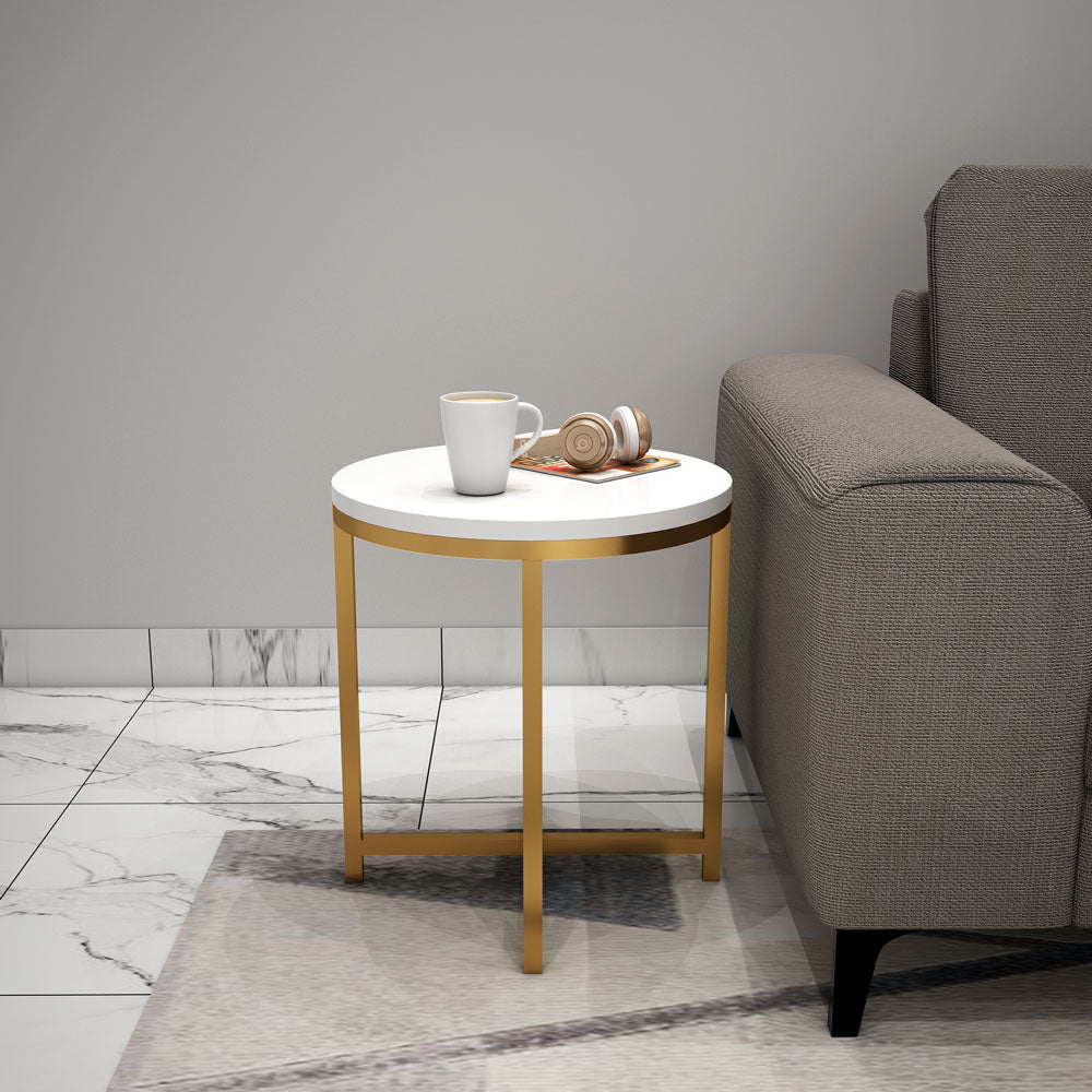 End Table, End Table for Living room, End Table with White Color, End Table with Golden MS Frame, End Table - IM12103