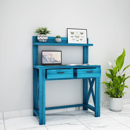 Study Table, Solid Wood Study Table, Blue Color Study Table, Study Table with Drawer, Study Table with Open Shelf, Study Table - IM12106