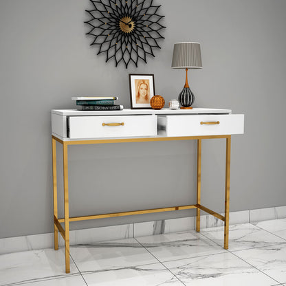 Console Table, White Color Console Table, Console Table With Drawer, Console Table With MS Leg in Gold Finish, Console Table - IM12113