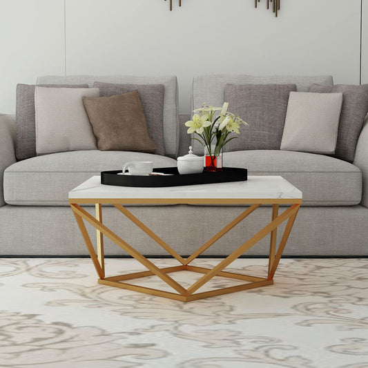 Coffee Table, White Color Coffee Table, Coffee Table with Unique Design, Coffee Table With MS Leg in Gold Finish, Coffee Table - IM12115