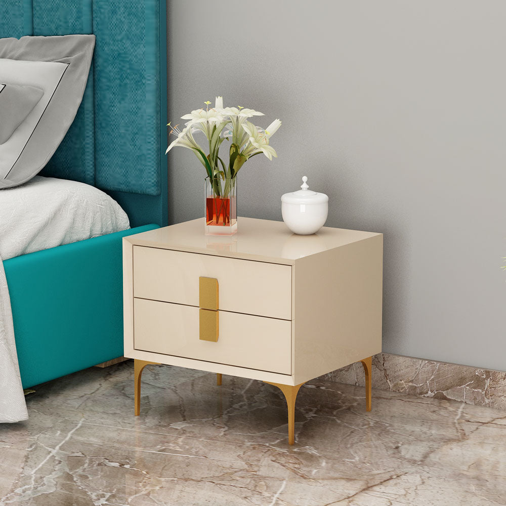 Bedside Table, Beige Color Bedside Table, Bedside Table with Drawer, Bedside Table With MS Leg in Gold Finish, Bedside Table - IM12117