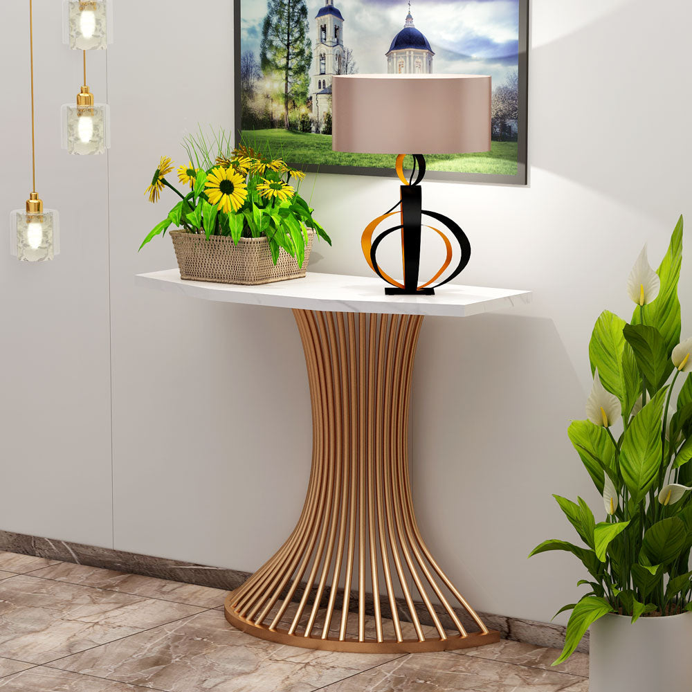 Console Table, Drawing Room Furniture, Console Table with White Color, Console Table with MS Leg in Gold Finish, Console Table - IM12118