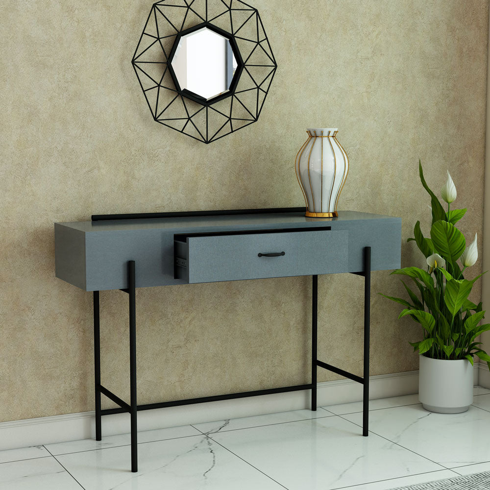 Console Table, Drawing Room Furniture, Console Table With Blue Color, Console Table With MS Leg In Gold Finish, Console Tables - IM12124