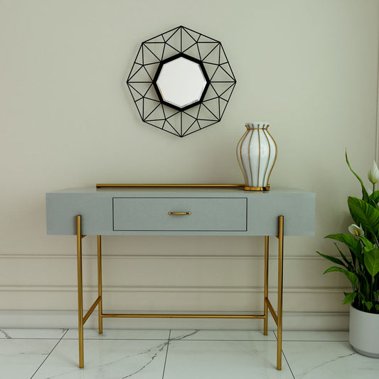 Console Table, Drawing Room Furniture, Console Table With Grey Color, Console Table With MS Leg In Gold Finish, Console Tables - IM12125