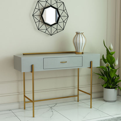 Console Table, Drawing Room Furniture, Console Table With Grey Color, Console Table With MS Leg In Gold Finish, Console Tables - IM12125