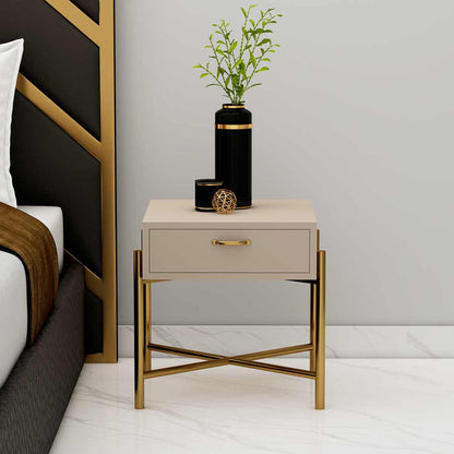 Bedside Table Design, Table for Bedroom, Designer Bedside Table, Table with Storage, Bedside Table in Beige Color, Bedside Table - IM12130