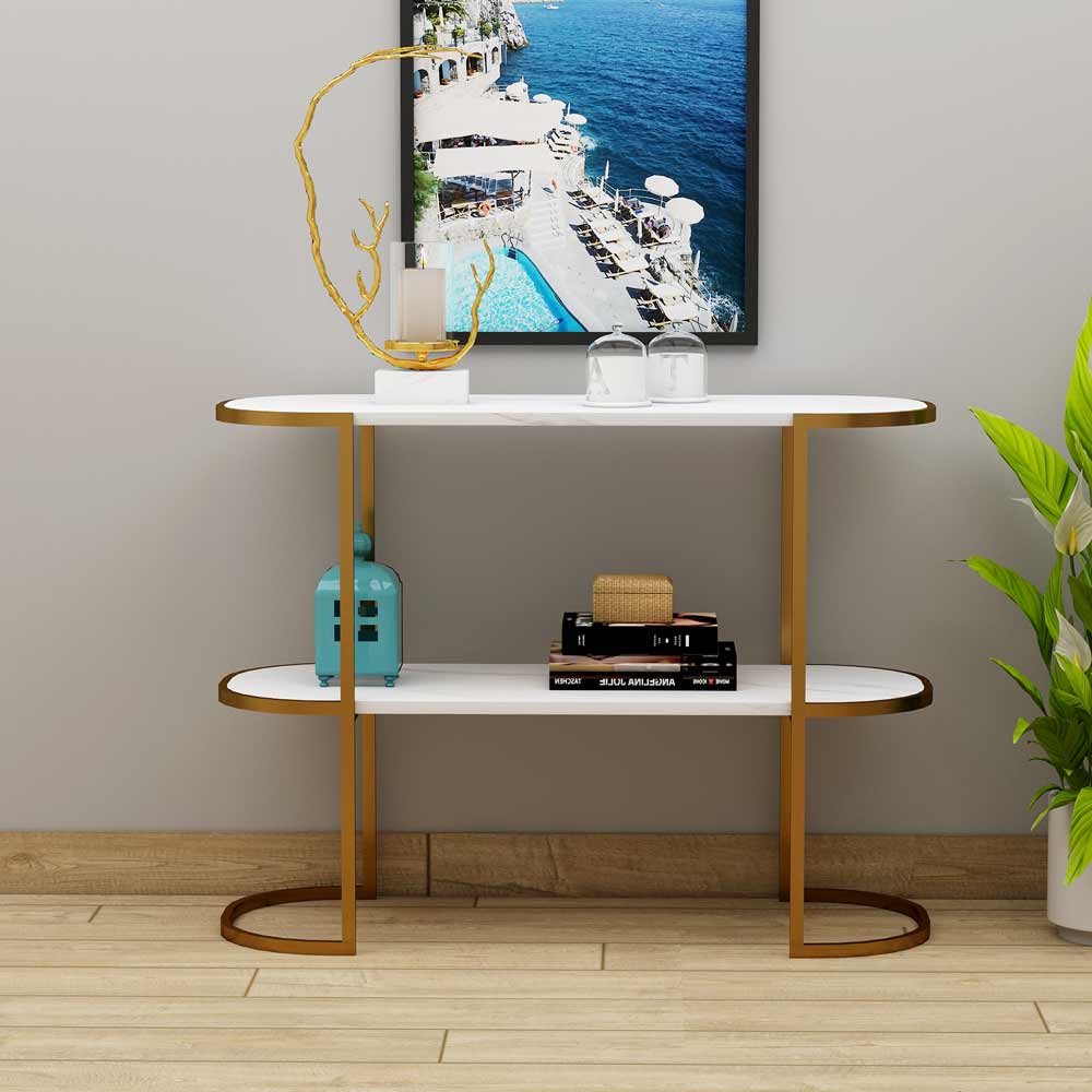 Console Table, White Color Console Table, Console Table with Unique Design, Console Table With MS Leg in Gold Finish, Console Table - IM12134