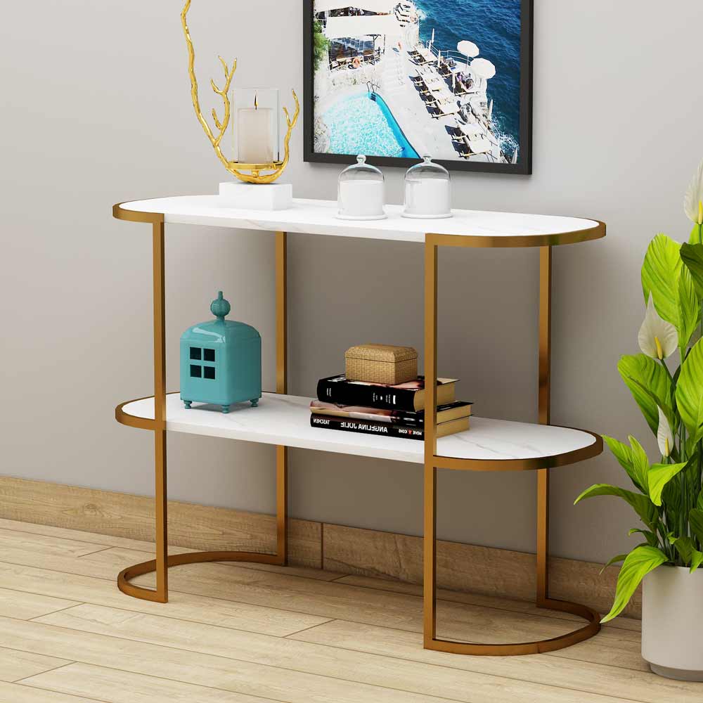 Console Table, White Color Console Table, Console Table with Unique Design, Console Table With MS Leg in Gold Finish, Console Table - IM12134