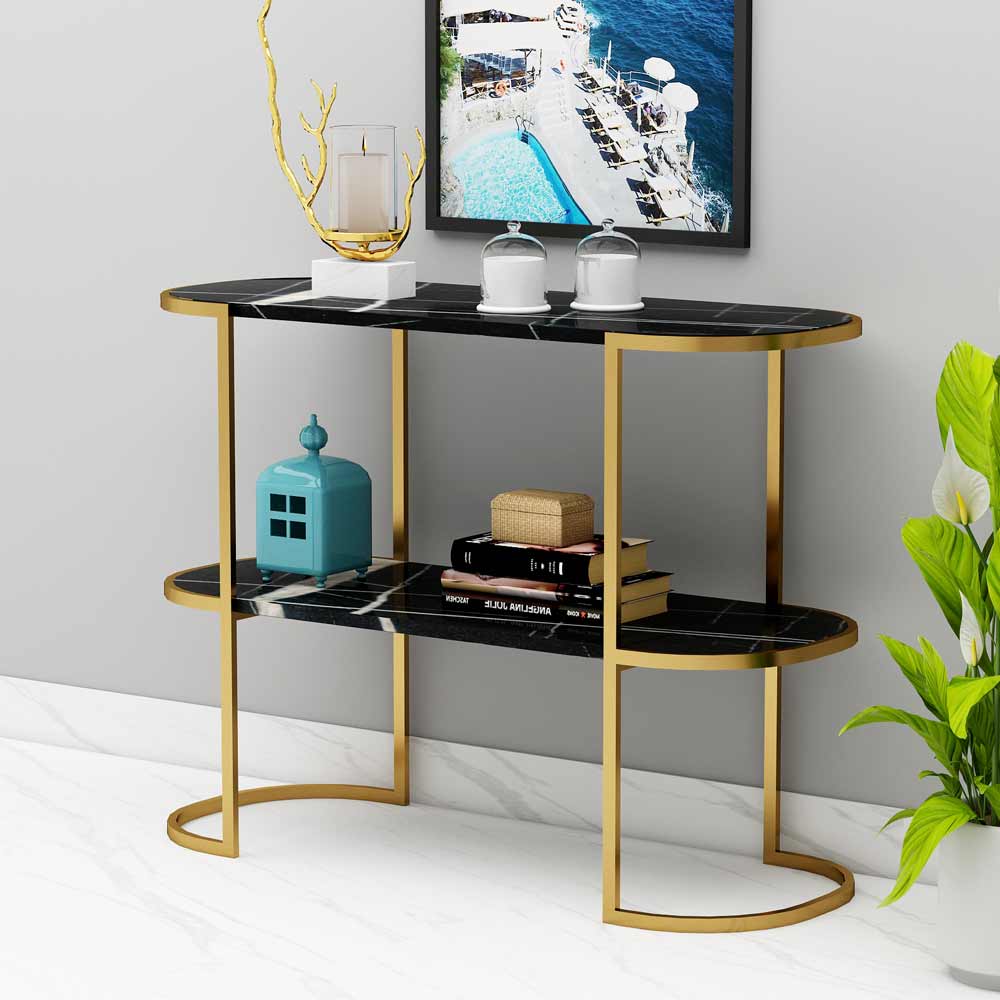 Console Table, Black Color Console Table, Console Table with Unique Design, Console Table With MS Leg in Gold Finish, Console Table - IM12135