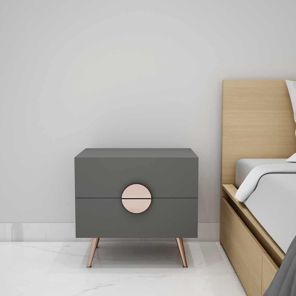 Bedside Table, Grey Color Bedside Table, Bedside Table with Drawer, Bedside Table in Rose Gold color Leg, Bedside Table - IM12148