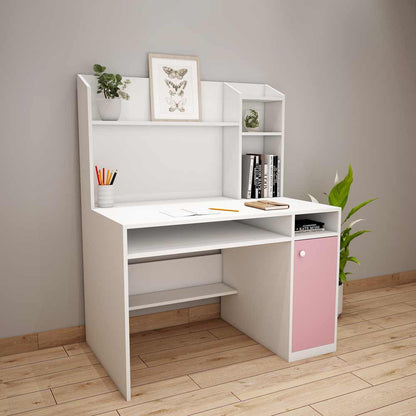 Kids Study Table, White & Pink Color Study Table, Study Table with Shutter, Study Table with Open Shelf, Study Table - IM12149