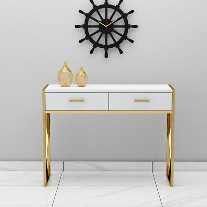 Console Table, White Color Console Table, Entrance Table With Drawer, MS Leg In Gold Color, Console Table - IM12151