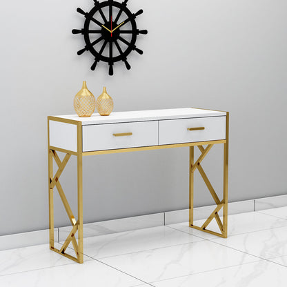 Console Table, White Color Console Table, Entrance Table With Drawer, MS Leg In Gold Color, Console Table - IM12151