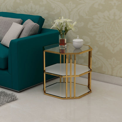 End Table, End Table with Glass Top, End Table with White & Gold color, Console Table - IM12152