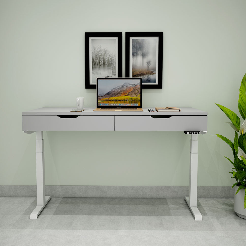 Study Table, Height Adjustable Table, Grey & White color Table, Study Table with Drawer, Study Table with White MS Leg, Study Table - IM12154